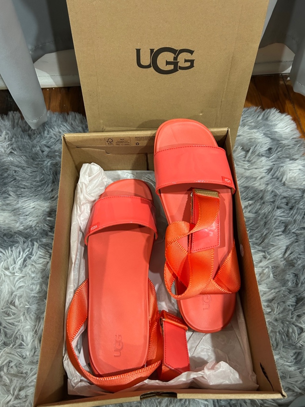 UGG Women’s Coral-Orange Strappy Slide Sandals